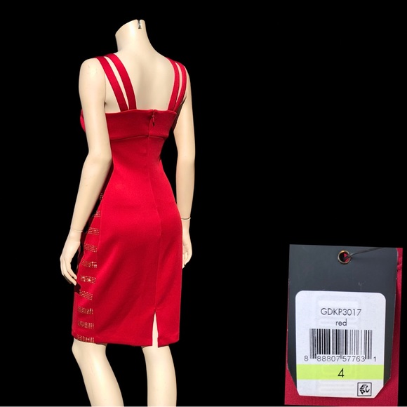 GUESS Deep V Strappy GOLD STUD Body Con Halter Party Dress 4 NWT - Picture 7 of 10